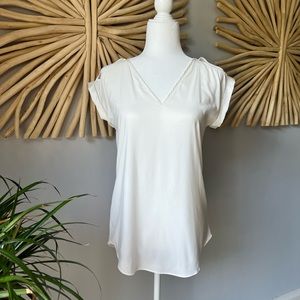 SOLD - Express short sleeve silk white blouse - S